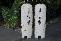 NEW Balinese Hand Carved Limestone Lantern - Bali Frangipani Garden Lantern