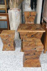 NEW Teak Wood 5 Piece Table & Stool Set - Bali Furniture - Bali Table + Stools