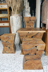 NEW Teak Wood 5 Piece Table & Stool Set - Bali Furniture - Bali Table + Stools