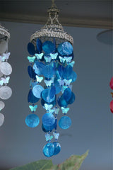 NEW Balinese Capiz Shell with Butterfly Windchime / Mobile - Shell Decor Hanger