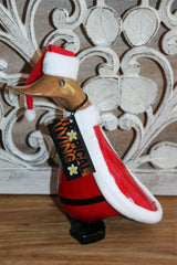 NEW Balinese Hand Carved Wooden Santa Duck - Bali Christmas Duck - Xmas Decor