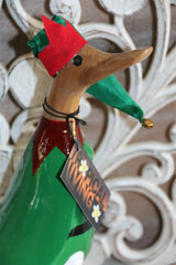 NEW Balinese Hand Carved Wooden Elf Duck - Bali Christmas Elf Duck - Xmas Decor
