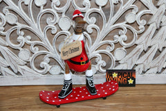 NEW Balinese Hand Carved Wooden Santa Duck - Bali Christmas Skateboarding Duck