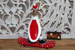 NEW Balinese Hand Carved Wooden Santa Duck - Bali Christmas Skateboarding Duck