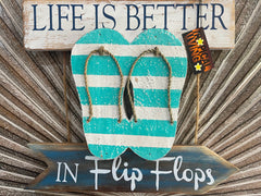 NEW Balinese Timber LIFE IS BETTER IN FLIP FLOPS - Bali Hand Crafted Beach Sign