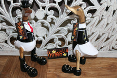 NEW Balinese Hand Carved Wooden Tuxedo Duck - Bali Rice Paddy Duck in Tuxedo