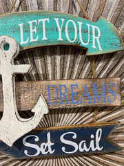 NEW Balinese Timber LET YOUR DREAMS SET SAIL Sign - Balinese Nautical Sign