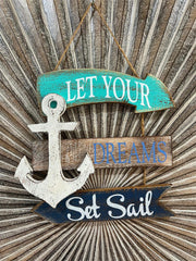 NEW Balinese Timber LET YOUR DREAMS SET SAIL Sign - Balinese Nautical Sign