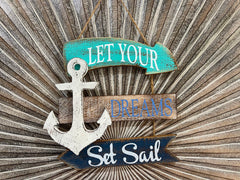 NEW Balinese Timber LET YOUR DREAMS SET SAIL Sign - Balinese Nautical Sign