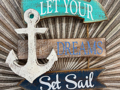 NEW Balinese Timber LET YOUR DREAMS SET SAIL Sign - Balinese Nautical Sign