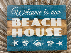 NEW Balinese Timber WELCOME TO OUR BEACH HOUSE - Bali Hand Crafted Beach Sign