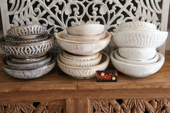 NEW Balinese Hand Carved Wooden Bowl - Bali Carved Bow - 3 colours, 2 styles.