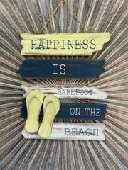 NEW Balinese Timber HAPPINESS IS BAREFOOT ON THE BEACH - Bali Beach Sign