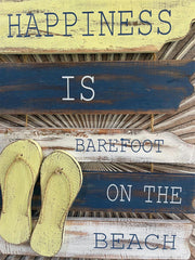 NEW Balinese Timber HAPPINESS IS BAREFOOT ON THE BEACH - Bali Beach Sign