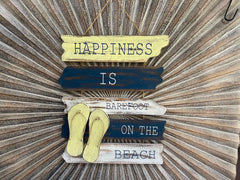 NEW Balinese Timber HAPPINESS IS BAREFOOT ON THE BEACH - Bali Beach Sign