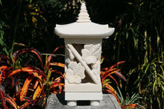 NEW Balinese Hand Carved Limestone Lantern - Bali Hibiscus Garden Lantern
