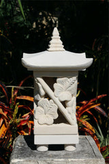 NEW Balinese Hand Carved Limestone Lantern - Bali Hibiscus Garden Lantern