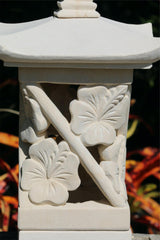NEW Balinese Hand Carved Limestone Lantern - Bali Hibiscus Garden Lantern