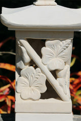 NEW Balinese Hand Carved Limestone Lantern - Bali Hibiscus Garden Lantern