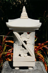 NEW Balinese Hand Carved Limestone Lantern - Bali Frangipani Garden Lantern