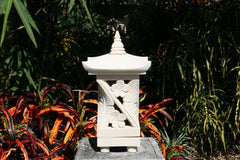 NEW Balinese Hand Carved Limestone Lantern - Bali Frangipani Garden Lantern