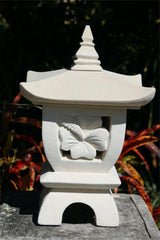 NEW Balinese Hand Carved Limestone Lantern - Bali Hibiscus Garden Lantern