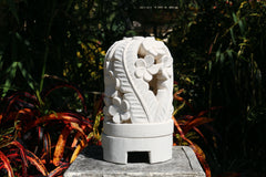 NEW Balinese Hand Carved Limestone Lantern - Bali Frangipani Garden Lantern