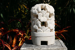 NEW Balinese Hand Carved Limestone Lantern - Bali Hibiscus Garden Lantern