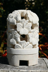 NEW Balinese Hand Carved Limestone Lantern - Bali Hibiscus Garden Lantern