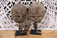 NEW Indonesian Hand Carved Primitive Wooden Primitive Mask on Stand - TIMOR ART