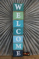 NEW Balinese Timber WELCOME Sign - Seaside / Nautical Coloured Welcome Sign