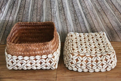 New Balinese Hand Woven Basket w/Lid encrusted Shell - Bali Shell Basket