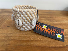 NEW Bali Woven Rattan Napkin Ring w/Shell Trim - Balinese Coasters 1 Pce