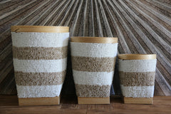 New Balinese Hand Woven Open Basket Encrusted with Beading