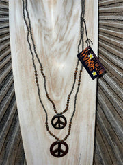 NEW Hand Crafted Bead & Peace Sign Necklace - Perfect Inexpensive Gift