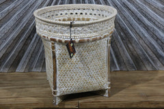 New Balinese Hand Woven BAMBOO w/RATTAN TRIM OPEN BASKET - Bali Basket