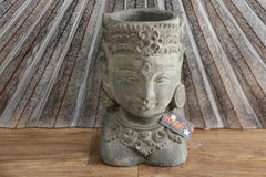 NEW Balinese Hand Crafted Cast Concrete Dewi Head Pot - Bali Dewi Head Plant Pot