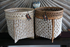 Balinese Hand Woven Rattan w/Shell Trim Open Basket - Bali Rattan & Shell Basket