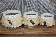 Balinese Hand Woven Open Basket w/Raffia Trim L - Bali Basket Great for Plants
