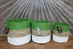 New Balinese Hand Woven Striped Open Basket - Bali Basket GREAT for Plants