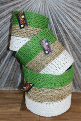 New Balinese Hand Woven Striped Open Basket - Bali Basket GREAT for Plants