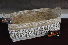 NEW Balinese Hand Woven Bamboo w/Rattan & Shell Trim Open Basket