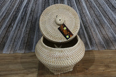 New Balinese Hand Woven Rattan Basket with Lid / Bali Rice Basket