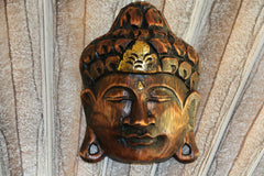 NEW Balinese Hand Carved Wooden Buddha Mask - 15cm - Buddha Head Wall Art