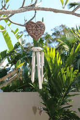 Balinese Wood / Bamboo Love Heart Wind Chime - Bali Heart Style Wind Chime BROWN