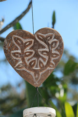 Balinese Wood / Bamboo Love Heart Wind Chime - Bali Heart Style Wind Chime BROWN