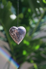 Balinese Wood / Bamboo Love Heart Wind Chime - Bali Heart Style Wind Chime BROWN