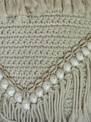 NEW Balinese Handmade Crotchet Cushion with Shell Trim - Stunning Bali Cushion