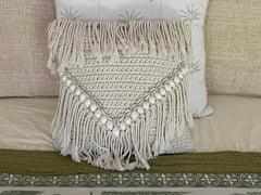 NEW Balinese Handmade Crotchet Cushion with Shell Trim - Stunning Bali Cushion