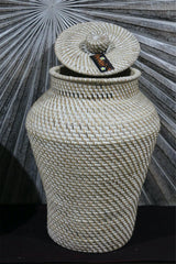 NEW BALINESE WOVEN RATTAN VASE / BASKET WITH LID S - CHOOSE FROM 2 COLOURS